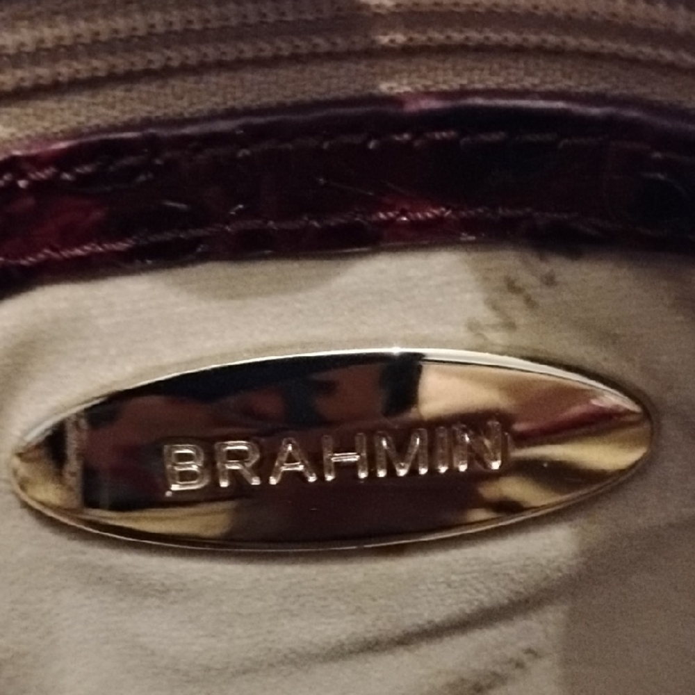 Brahmin GUC Elegant Burgundy Crocodile-Embossed Leather Tote Shoulder Bag - Picture 9 of 15